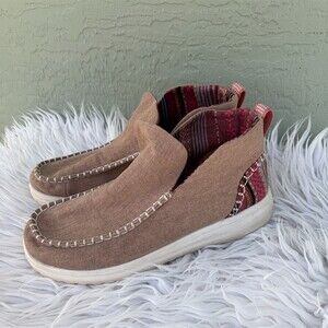HEYDUDE Denny Womens Ankle Bootie Taupe Moc Toe Slip-On Tribal Heel Panels